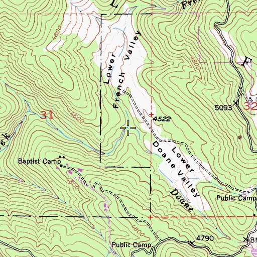 Topographic Map of Doane Valley, CA