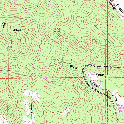 Topographic Map of Fry Creek Campground, CA