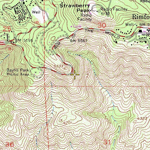 Topographic Map of Red Rock Wall Overlook, CA