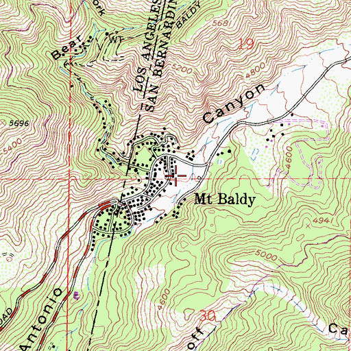 Topographic Map of Mount Baldy Visitor Information Station, CA