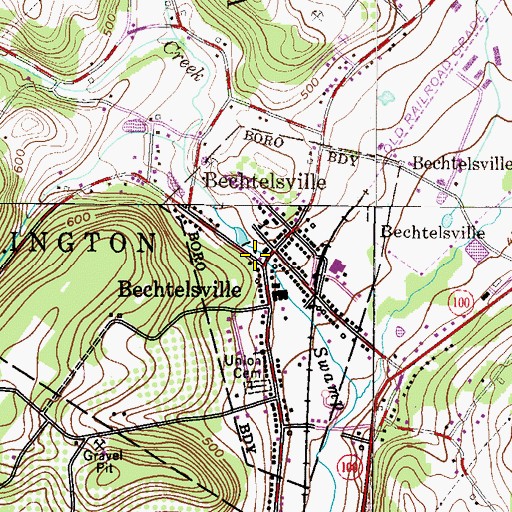 Topographic Map of Bechtelsville Post Office, PA