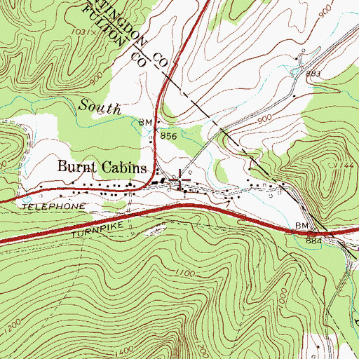 Topographic Map of Burnt Cabins Post Office, PA