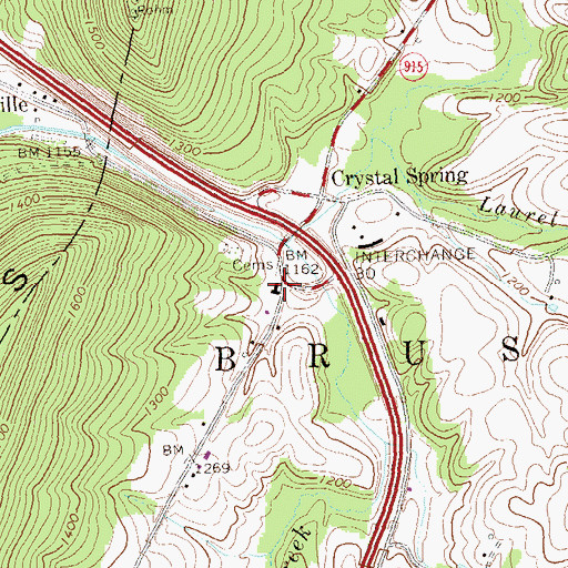 Topographic Map of Crystal Springs Post Office, PA