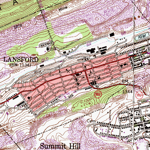 Topographic Map of Lansford Post Office, PA