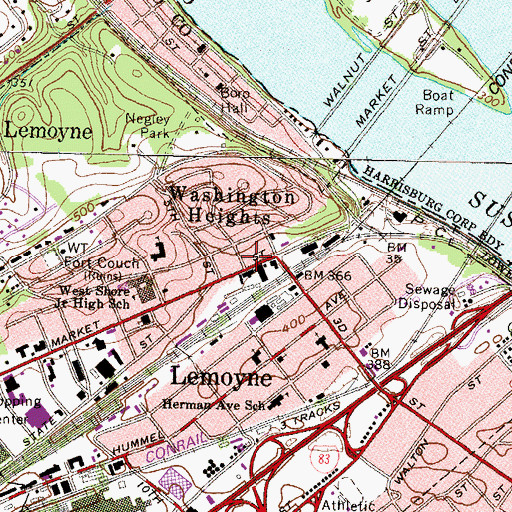 Topographic Map of Lemoyne Post Office, PA