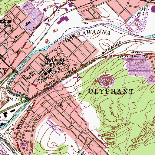 Topographic Map of Olyphant Post Office, PA