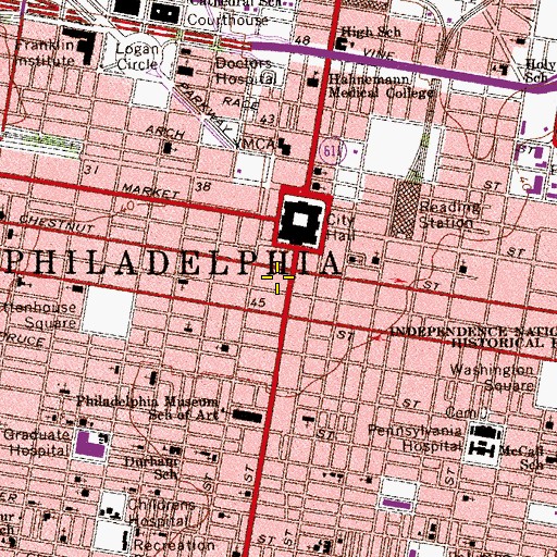 Topographic Map of Land Title Building Post Office, PA