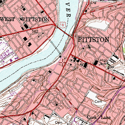 Topographic Map of Pittson Post Office, PA