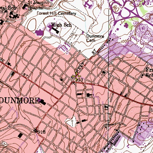 Topographic Map of Dunmore Post Office, PA