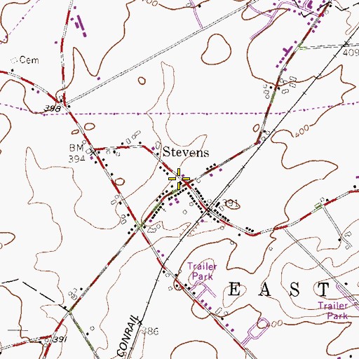 Topographic Map of Stevens Post Office, PA