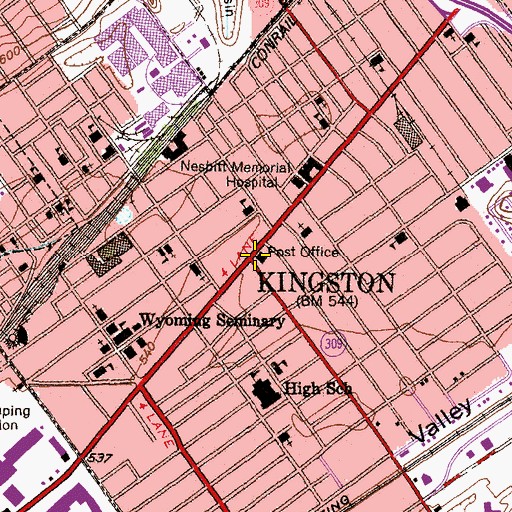 Topographic Map of Kingston Post Office, PA