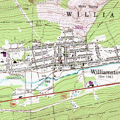 Topographic Map of Williamstown Post Office, PA