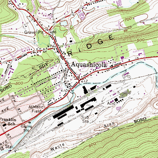 Topographic Map of Aquashicola Post Office, PA