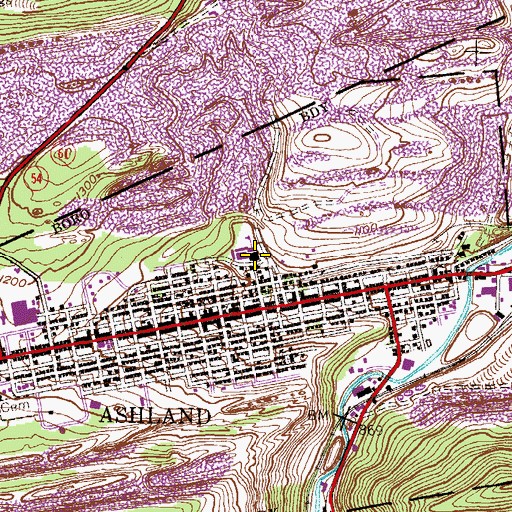 Topographic Map of Ashland Post Office, PA