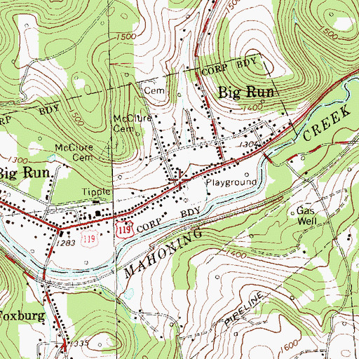 Topographic Map of Big Run Post Office, PA