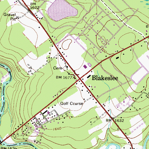 Topographic Map of Blakeslee Post Office, PA