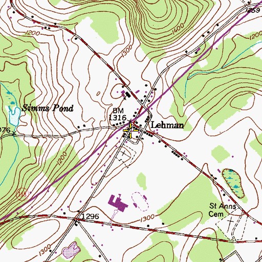 Topographic Map of Lehman Post Office, PA