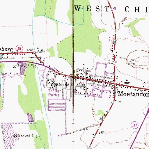 Topographic Map of Montandon Post Office, PA