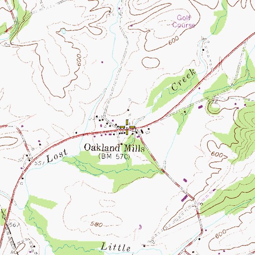 Topographic Map of Oakland Mills Post Office, PA