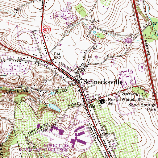 Topographic Map of Schnecksville Post Office, PA