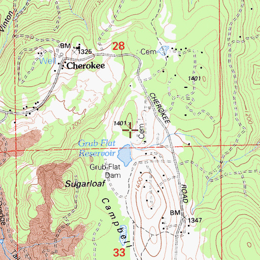 Topographic Map of Cherokee Town Cemetery, CA