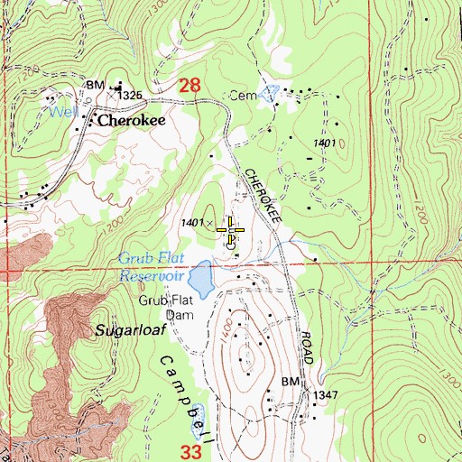 Topographic Map of Cherokee Town Cemetery, CA