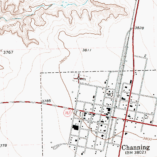 Topographic Map of Channing Cemetery, TX