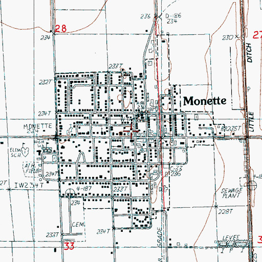 Topographic Map of Monette Post Office, AR
