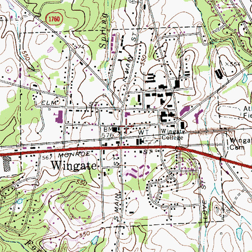 Topographic Map of Wingate Post Office, NC
