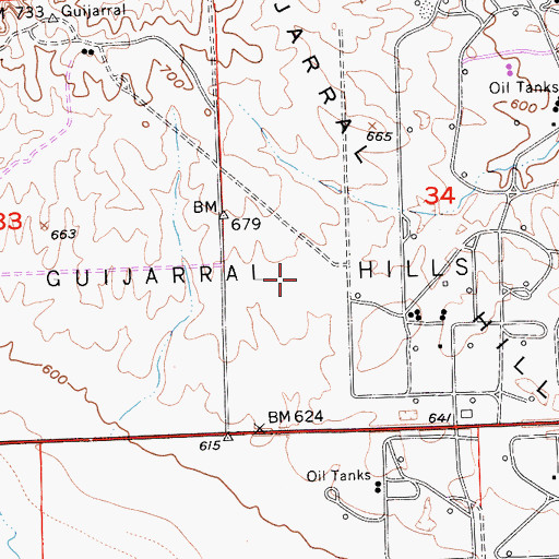 Topographic Map of Guijarral Hills Oil Field, CA