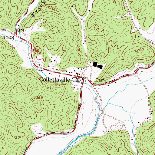 Topographic Map of Collettsville Post Office, NC