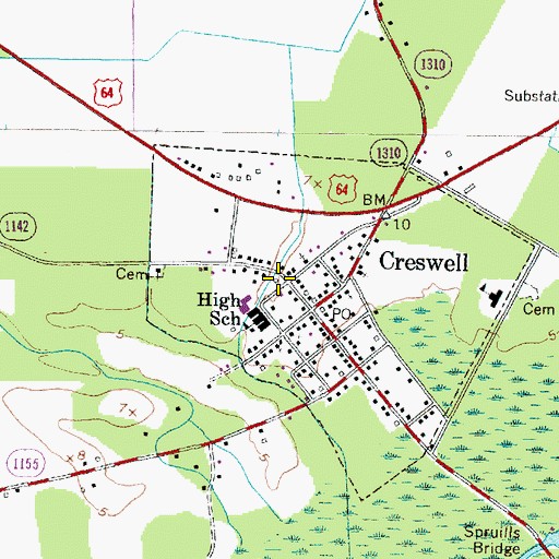 Topographic Map of Creswell Post Office, NC