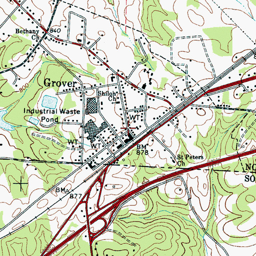 Topographic Map of Grover Post Office, NC