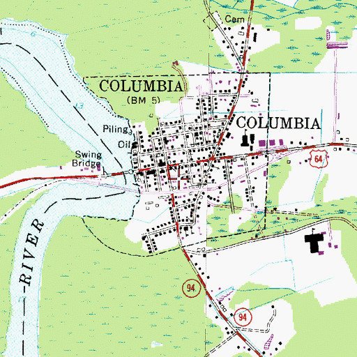 Topographic Map of Columbia Post Office, NC
