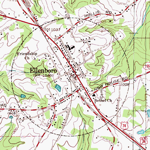 Topographic Map of Ellenboro Post Office, NC