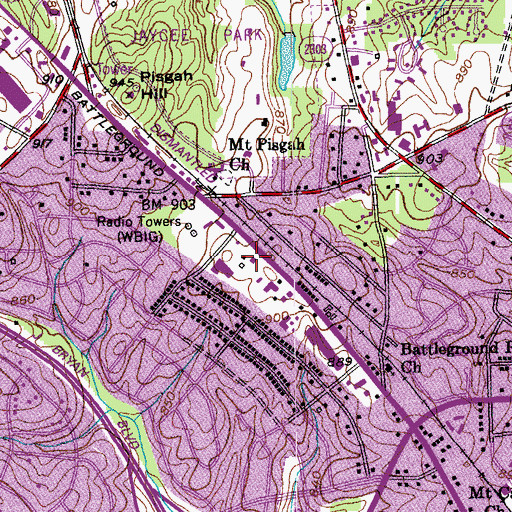 Topographic Map of Battleground Post Office, NC