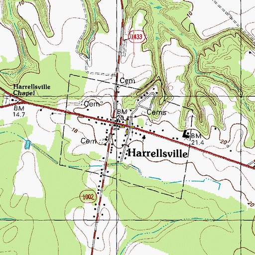 Topographic Map of Harrellsville Post Office, NC