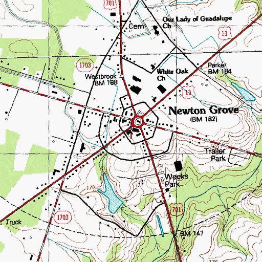 Topographic Map of Newton Grove Post Office, NC