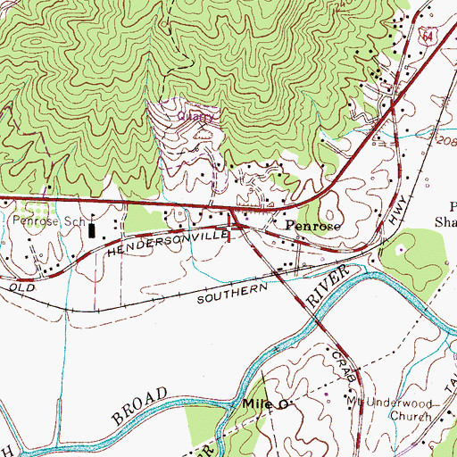 Topographic Map of Penrose Post Office, NC