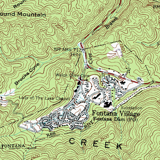Topographic Map of Fontana Dam Post Office, NC