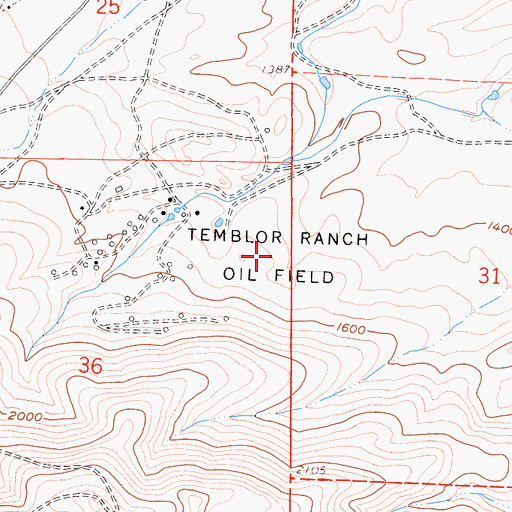 Topographic Map of Temblor Ranch Oil Field, CA