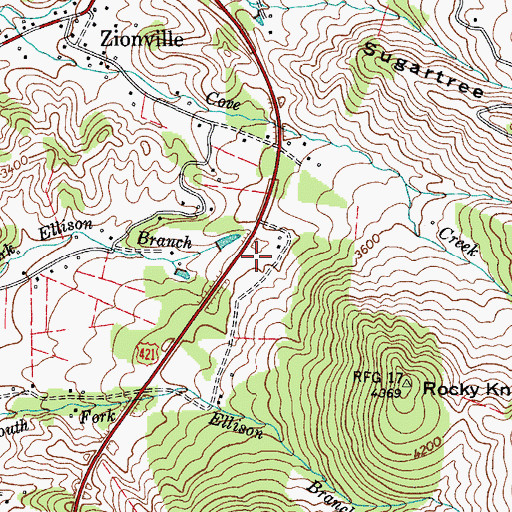 Topographic Map of Zionville Post Office, NC