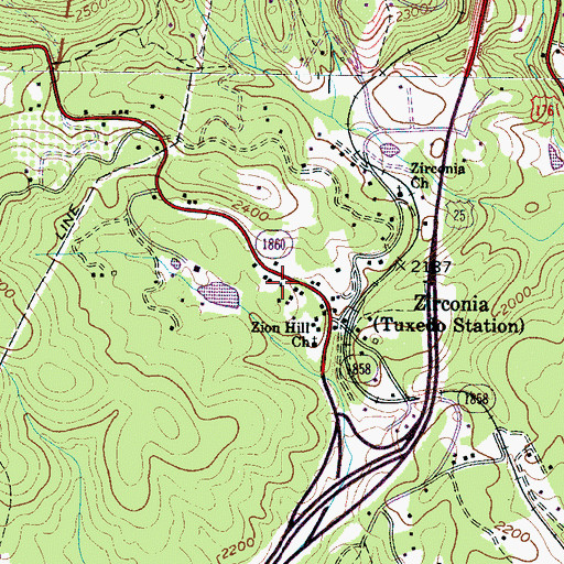 Topographic Map of Zirconia Post Office, NC