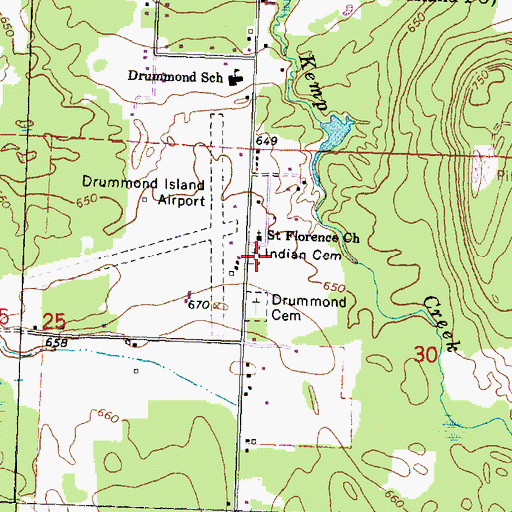 Topographic Map of Drummond Island Indian Cemetery, MI