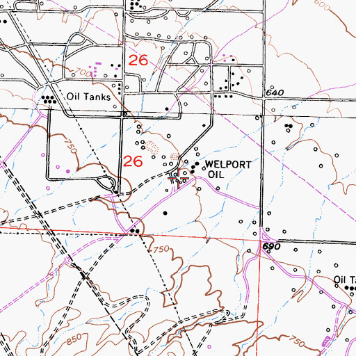 Topographic Map of Welport Oil, CA