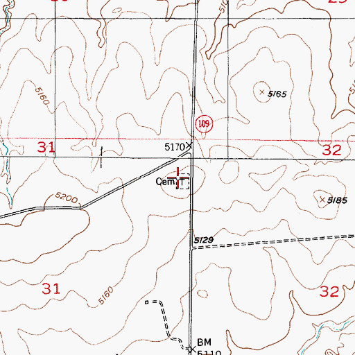 Topographic Map of Four Mile Cemetery, WY