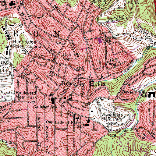 Topographic Map of Beverly Hills Post Office, WV