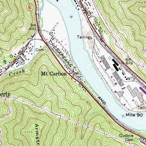 Topographic Map of Mount Carbon Post Office, WV