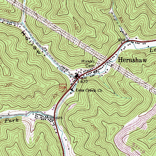 Topographic Map of Hernshaw Post Office, WV