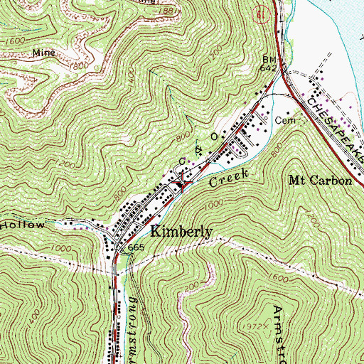 Topographic Map of Kimberly Post Office, WV